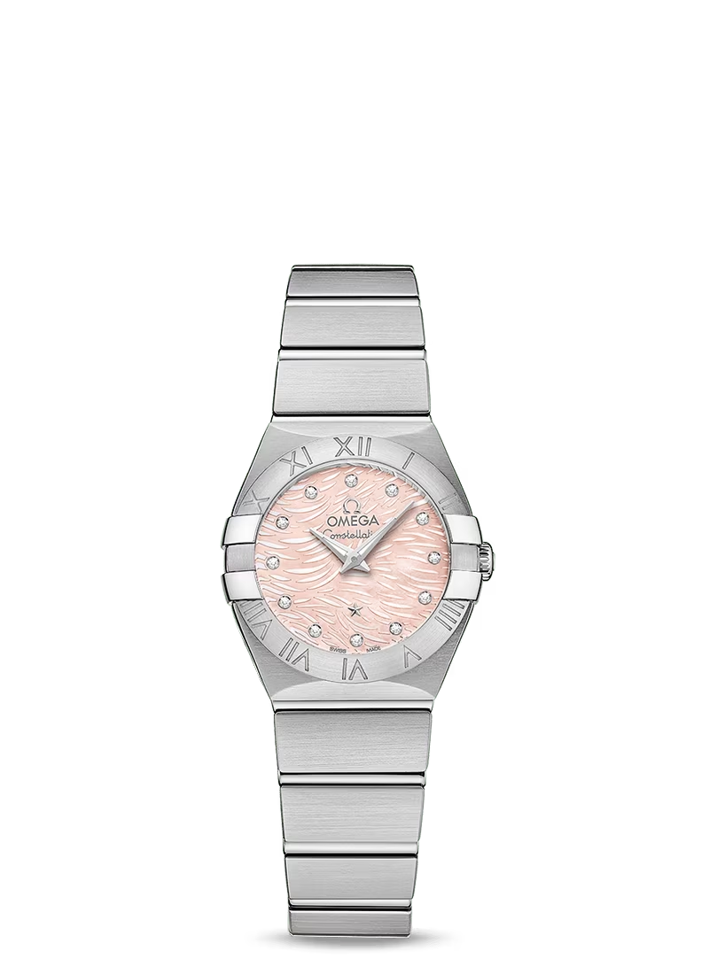 Omega Constellation Stainless Steel 24 MM - Stainless Steel Bracelet - Pink Diamond Dial -123.10.24.60.57.002