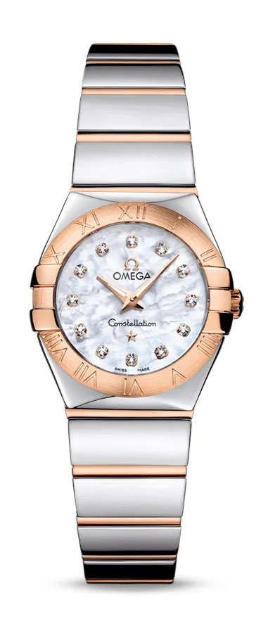 Omega Constellation Rose Gold and Stainless Steel 24 MM - Rose Gold and Stainless Steel Bracelet - White Mother-Of-Pearl Diamond Dial - 123.20.24.60.55.003