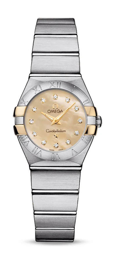 Omega Constellation Stainless Steel and Yellow Gold 24 MM - Stainless Steel Bracelet - Champagne Mother-Of-Pearl Diamond Dial - 123.20.24.60.57.002