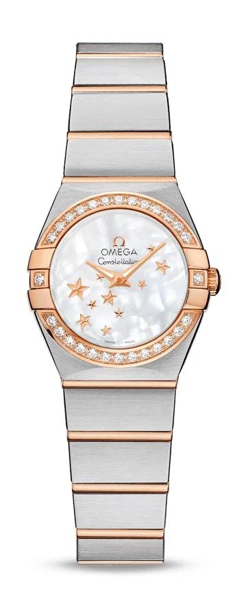 Omega Constellation Rose Gold and Stainless Steel 24 MM - Rose Gold and Stainless Steel Bracelet - Diamond Bezel - White Mother-Of-Pearl Diamond Dial - 123.25.24.60.05.002