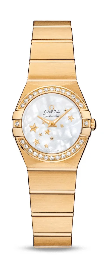 Omega Constellation Yellow Gold 24 MM - Yellow Gold Bracelet - Diamond Bezel - White Mother-Of-Pearl Diamond Dial - 123.55.24.60.05.001