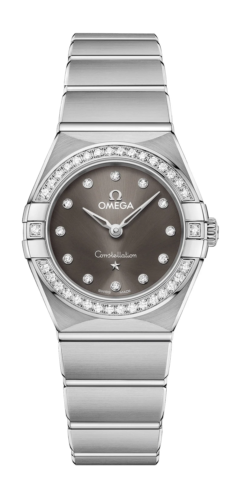 Omega Constellation Stainless Steel 25 MM - Stainless Steel Bracelet - Diamond Bezel - Grey Diamond Dial - 131.15.25.60.56.001