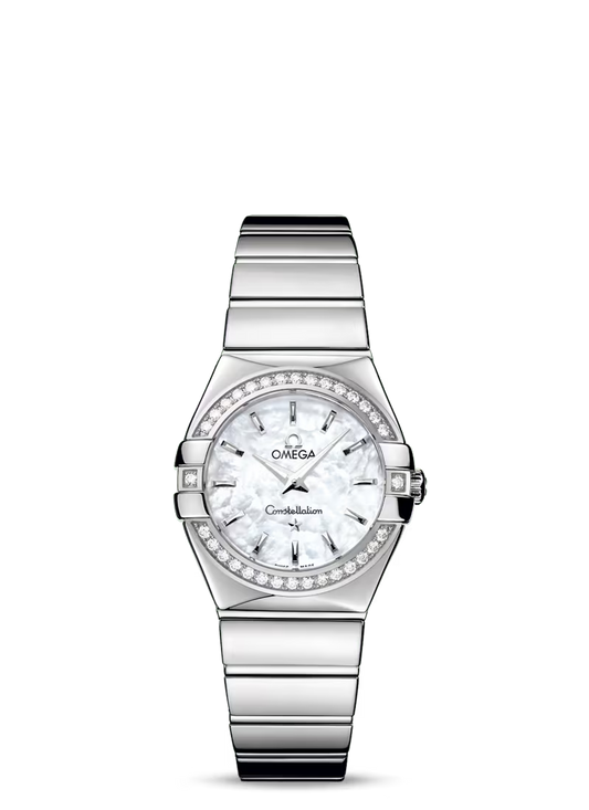 Omega Constellation Stainless Steel 27 MM - Stainless Steel Bracelet - Diamond Bezel - Mother-Of-Pearl Dial - 123.15.27.60.05.002