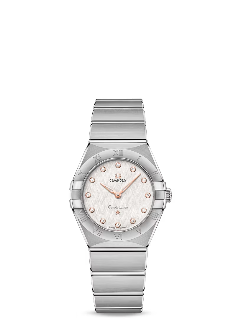 Omega Constellation Stainless Steel 28 MM - Stainless Steel Bracelet - White Silvery Diamond Dial - 131.10.28.60.52.001