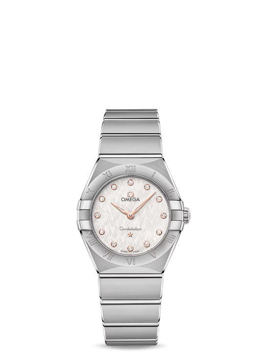 Omega Constellation Stainless Steel 28 MM - Stainless Steel Bracelet - White Silvery Diamond Dial - 131.10.28.60.52.001