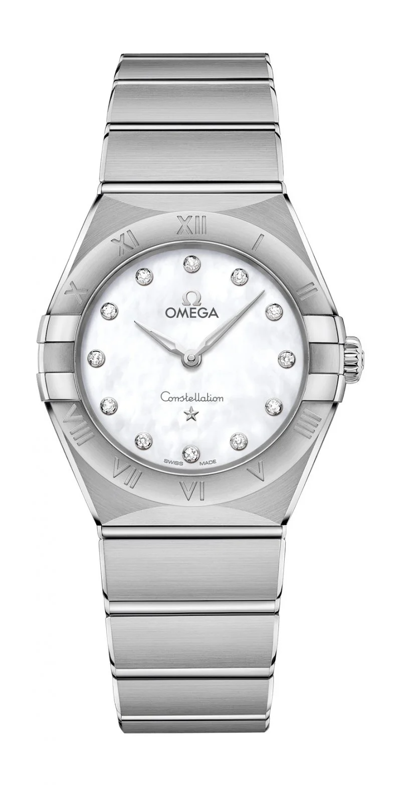 Omega Constellation Stainless Steel 28 MM - Stainless Steel Bracelet - White Mother-Of-Pearl Diamond Dial - 131.10.28.60.55.001