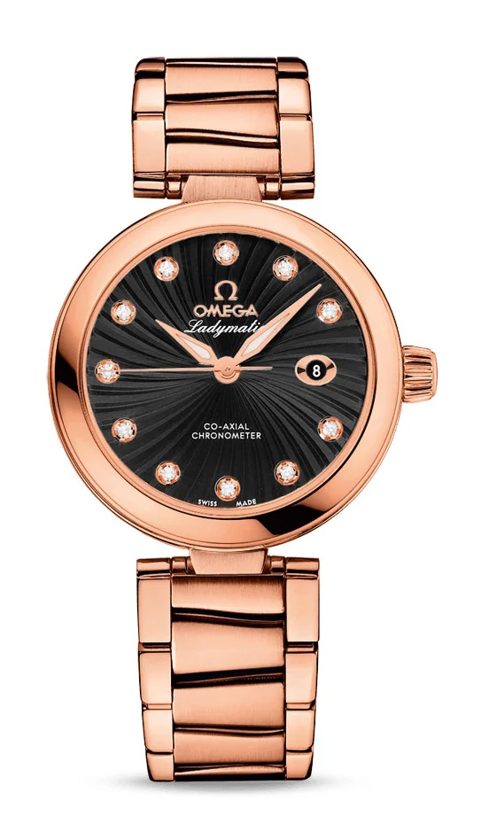 Omega De Ville Rose Gold 34 MM - Rose Gold Bracelet - Black Diamond Dial - 425.60.34.20.51.001