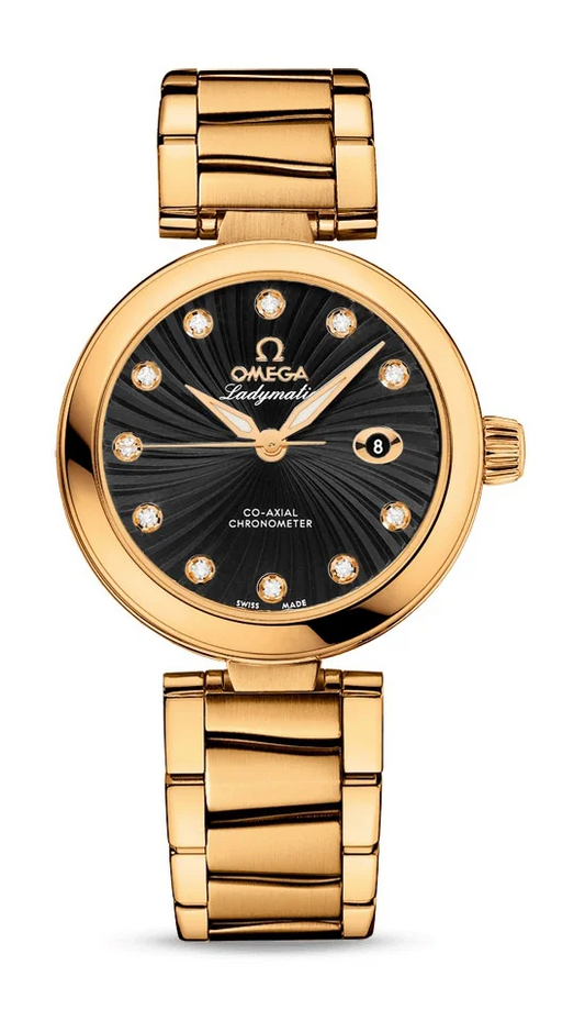 Omega De Ville Yellow Gold 34 MM - Yellow Gold Bracelet - Black Diamond Dial - 425.60.34.20.51.002