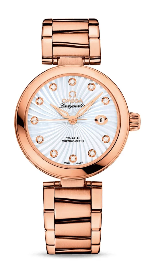 Omega De Ville Rose Gold 34 MM - Rose Gold Bracelet - White Mother-Of-Pearl Diamond Dial - 425.60.34.20.55.001