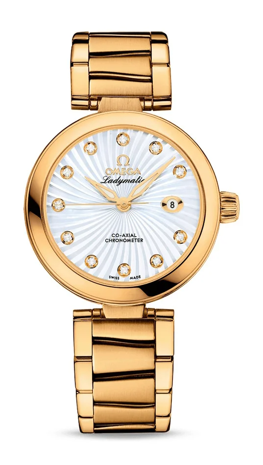 Omega De Ville Yellow Gold 34 MM - Yellow Gold Bracelet - White Mother-Of-Pearl Diamond Dial - 425.60.34.20.55.002