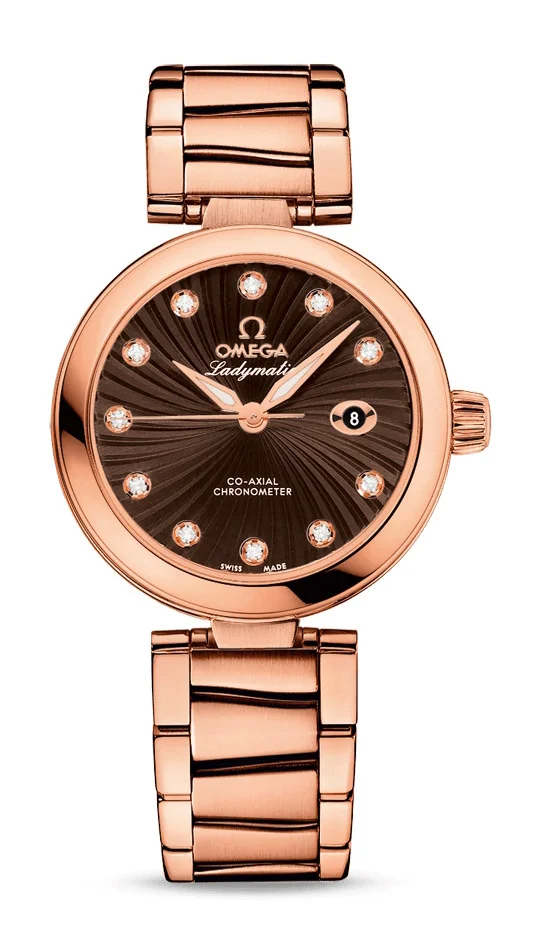 Omega De Ville Rose Gold 34 MM - Rose Gold Bracelet - Brown Diamond Dial - 425.60.34.20.63.001