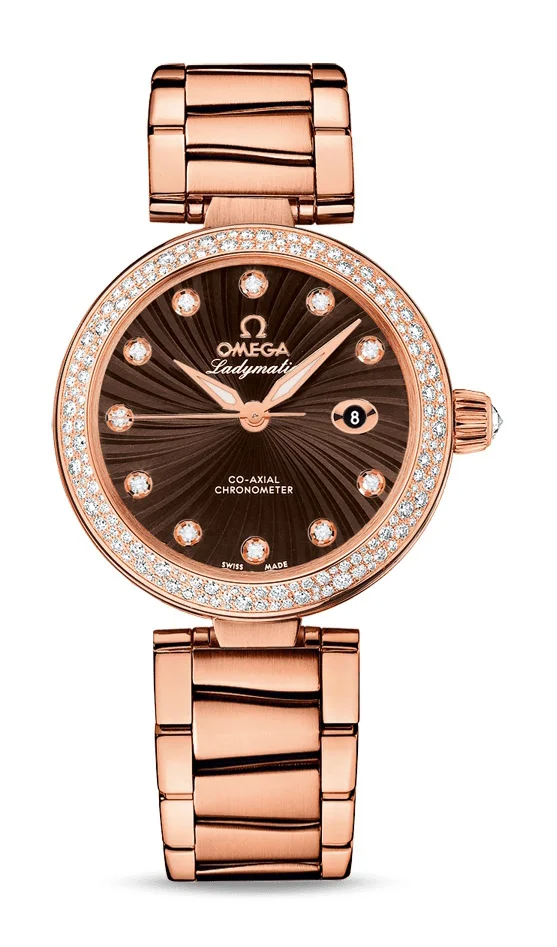 Omega De Ville Rose Gold 34 MM - Rose Gold Bracelet - Diamond Bezel - Brown Mother-Of-Pearl Diamond Dial - 425.65.34.20.63.002