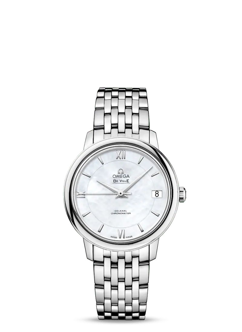 Omega De Ville Stainless Steel 32.7 MM - Stainless Steel Bracelet - White Mother-Of-Pearl Dial - 424.10.33.20.05.001 nyc watcher nyc watches