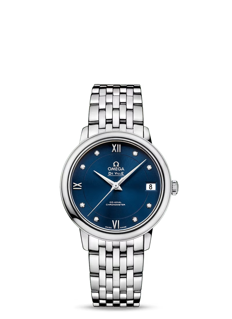 Omega De Ville Stainless Steel 32.7 MM - Stainless Steel Bracelet - Blue Diamond Dial - 424.10.33.20.53.001 424.13.33.20. nyc watcher nyc watches