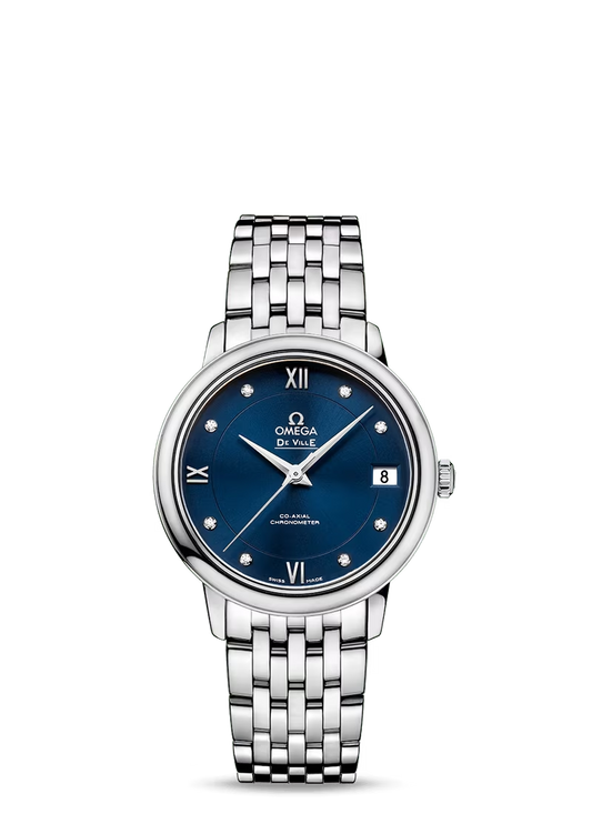 Omega De Ville Stainless Steel 32.7 MM - Stainless Steel Bracelet - Blue Diamond Dial - 424.10.33.20.53.001 424.13.33.20. nyc watcher nyc watches