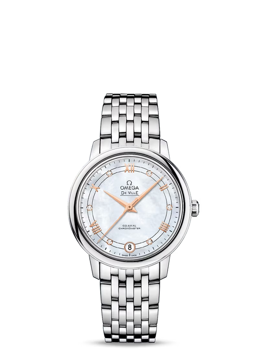 Omega De Ville Stainless Steel 32.7 MM - Stainless Steel Bracelet - Mother-Of-Pearl Diamond Dial - 424.10.33.20.55.002 nyc watcher nyc watches