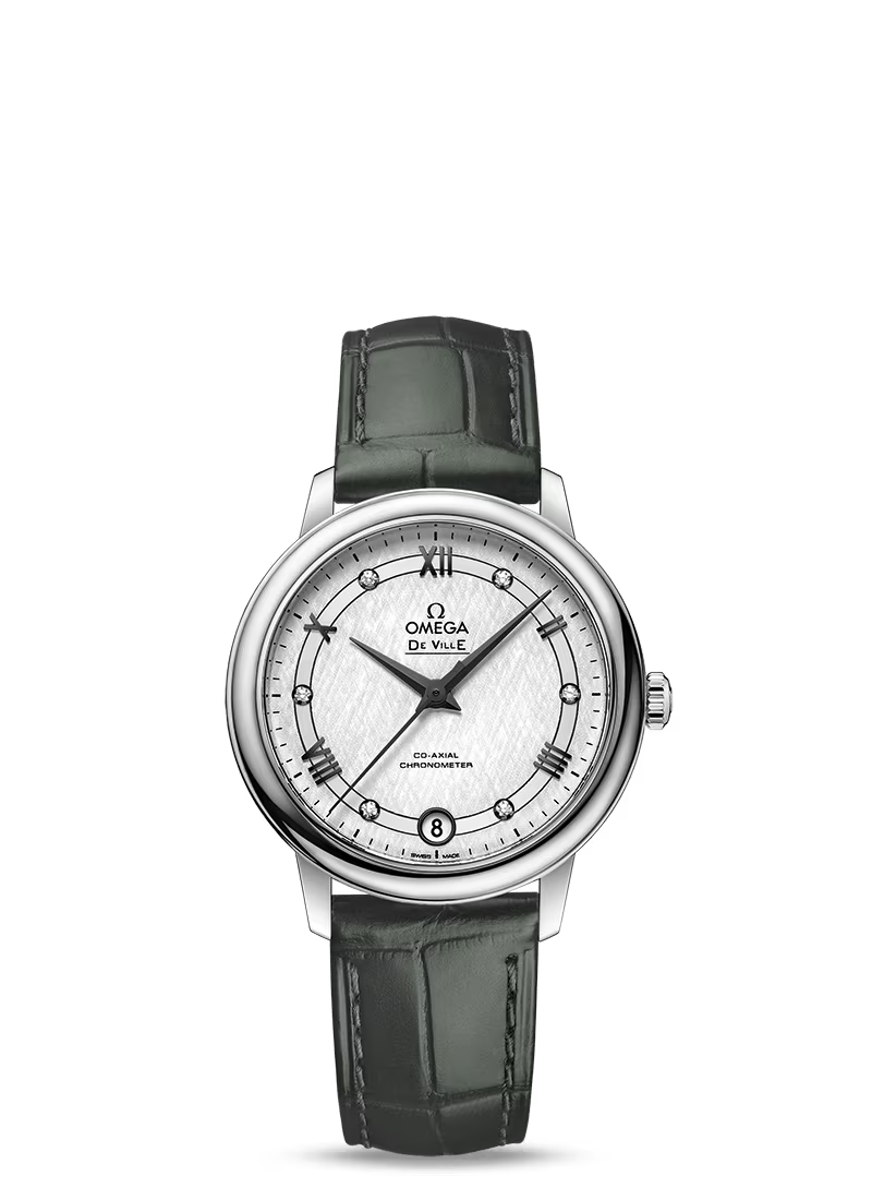 Omega De Ville Stainless Steel 32.7 MM - Black Leather Strap - Silver Dial - 424.13.33.20.52.002 nyc watcher nyc watches