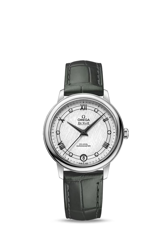 Omega De Ville Stainless Steel 32.7 MM - Black Leather Strap - Silver Dial - 424.13.33.20.52.002 nyc watcher nyc watches