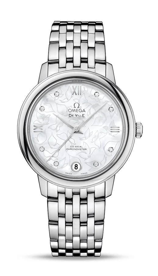 Omega De Ville Stainless Steel 32.7 MM - Stainless Steel Bracelet - Mother-Of-Pearl Diamond Dial - 424.10.33.20.55.001 nyc watcher nyc watches