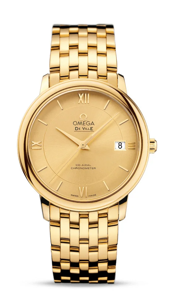 Omega De Ville Yellow Gold 36.8 MM - Yellow Gold Bracelet - Champagne Dial - 424.50.37.20.08.001 nyc watcher nyc watches