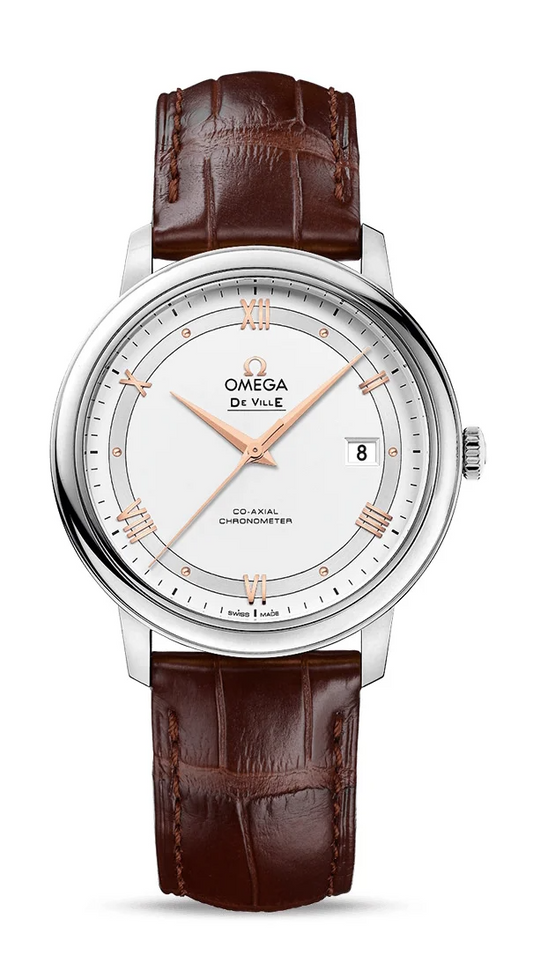 Omega De Ville Stainless Steel 39.5 MM - Brown Leather Strap - Silver Dial - 424.13.40.20.02.002 nyc watcher nyc watches