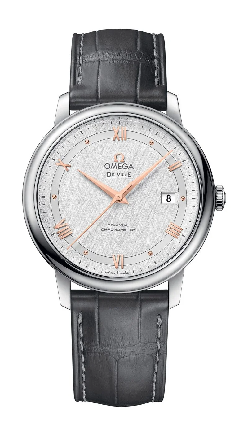 Omega De Ville Stainless Steel 39.5 MM - Grey Leather Strap - Silver Dial - 424.13.40.20.02.005  nyc watcher nyc watches