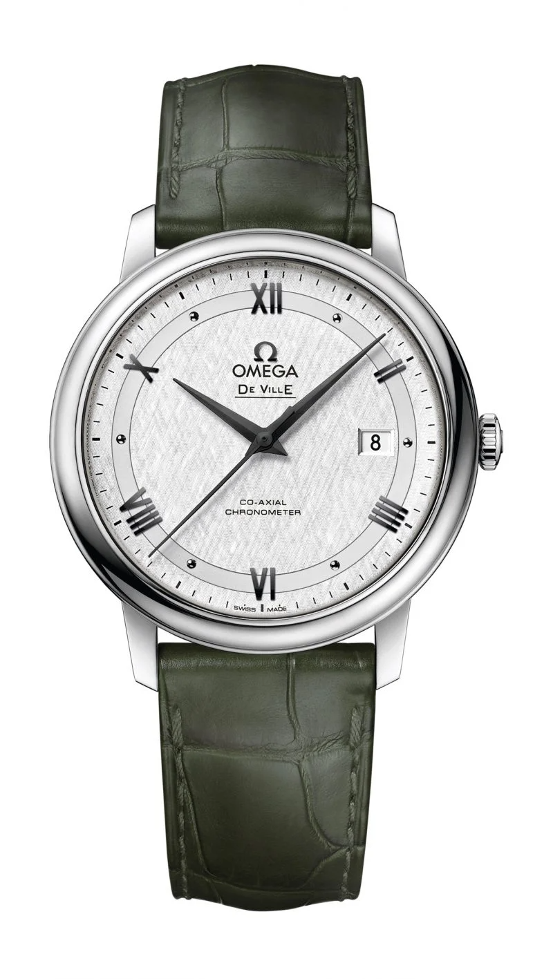 Omega De Ville Stainless Steel 39.5 MM - Dark Green Leather Strap - Silver Dial - 424.13.40.20.02.006 nyc watcher nyc watches