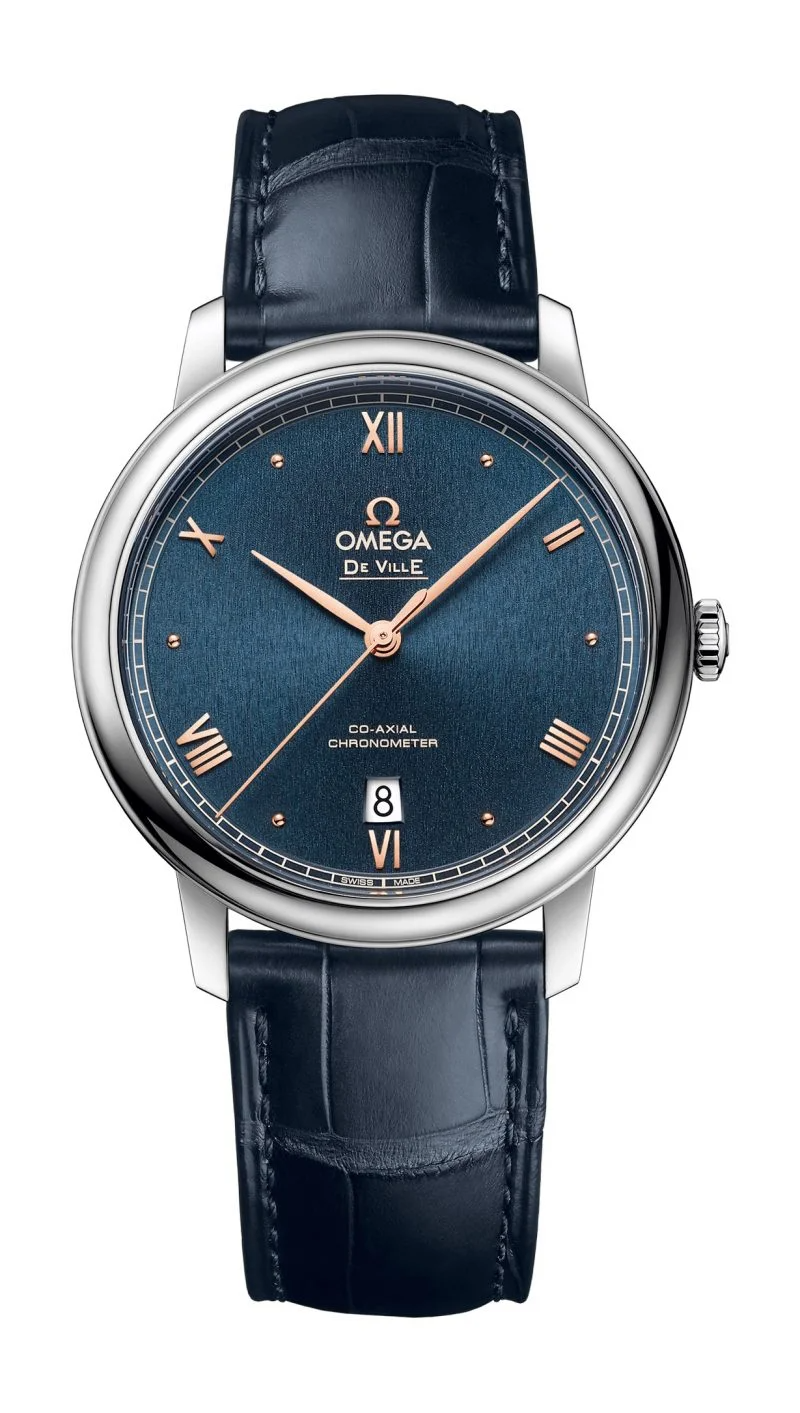 Omega De Ville Stainless Steel 39.5 MM - Blue Leather Strap- Blue Dial - 424.13.40.20.03.004 nyc watcher nyc watches