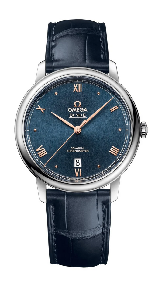 Omega De Ville Stainless Steel 39.5 MM - Blue Leather Strap- Blue Dial - 424.13.40.20.03.004 nyc watcher nyc watches