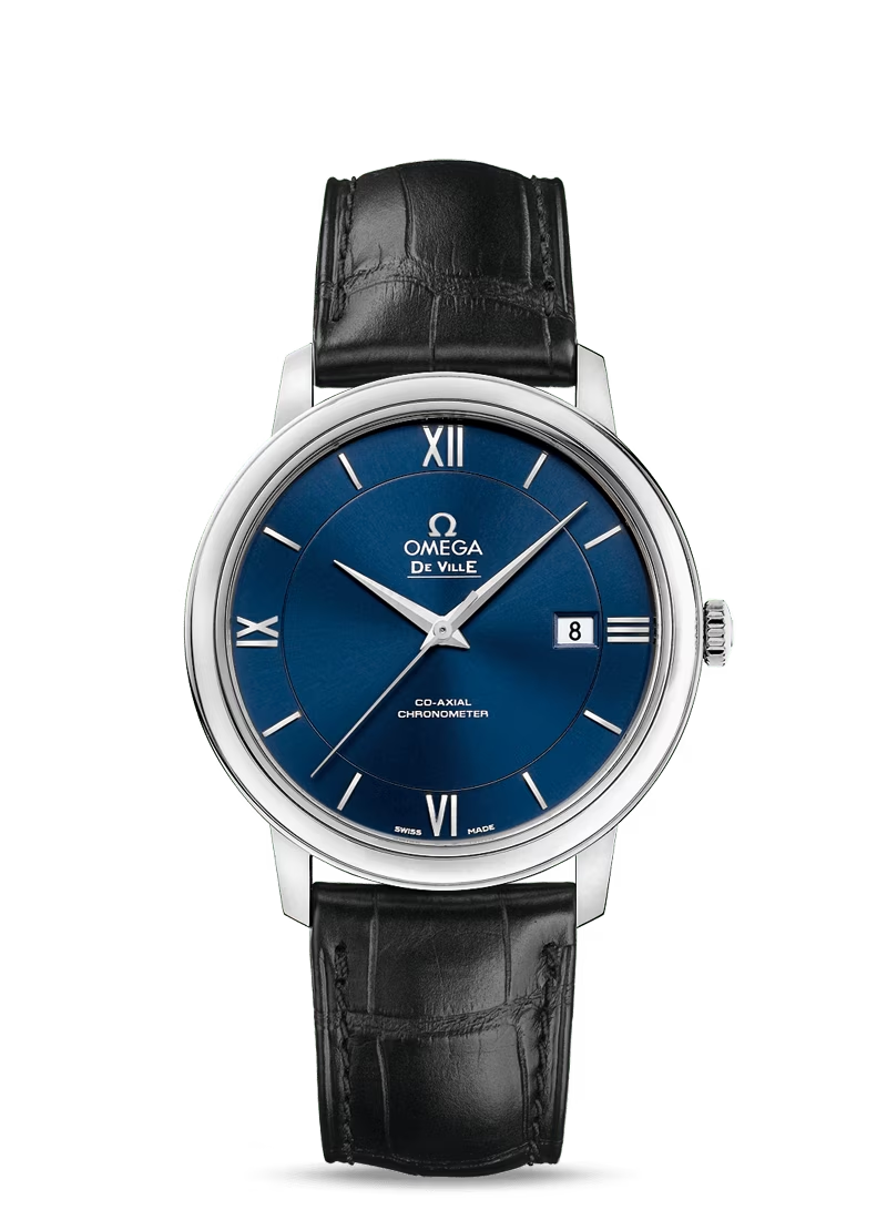 Omega De Ville Stainless Steel 39.5 MM - Black Leather Strap - Blue Dial - 424.13.40.20.03.001 nyc watcher nyc watches