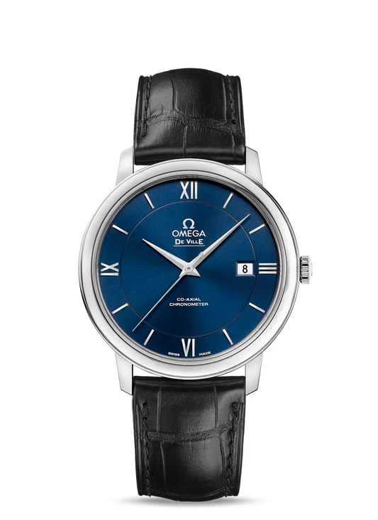 Omega De Ville Stainless Steel 39.5 MM - Black Leather Strap - Blue Dial - 424.13.40.20.03.001 nyc watcher nyc watches