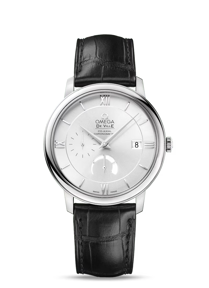 Omega De Ville Stainless Steel 39.5 MM - Black Leather Strap - Silvery Dial - 424.13.40.21.02.001