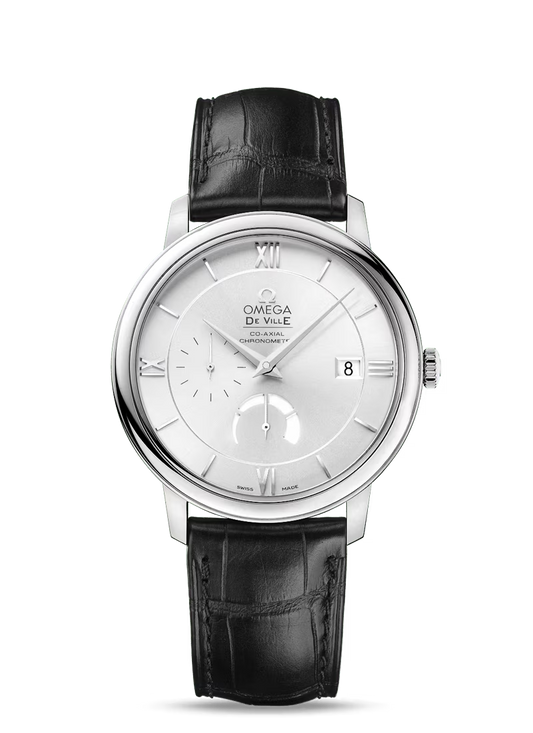 Omega De Ville Stainless Steel 39.5 MM - Black Leather Strap - Silvery Dial - 424.13.40.21.02.001