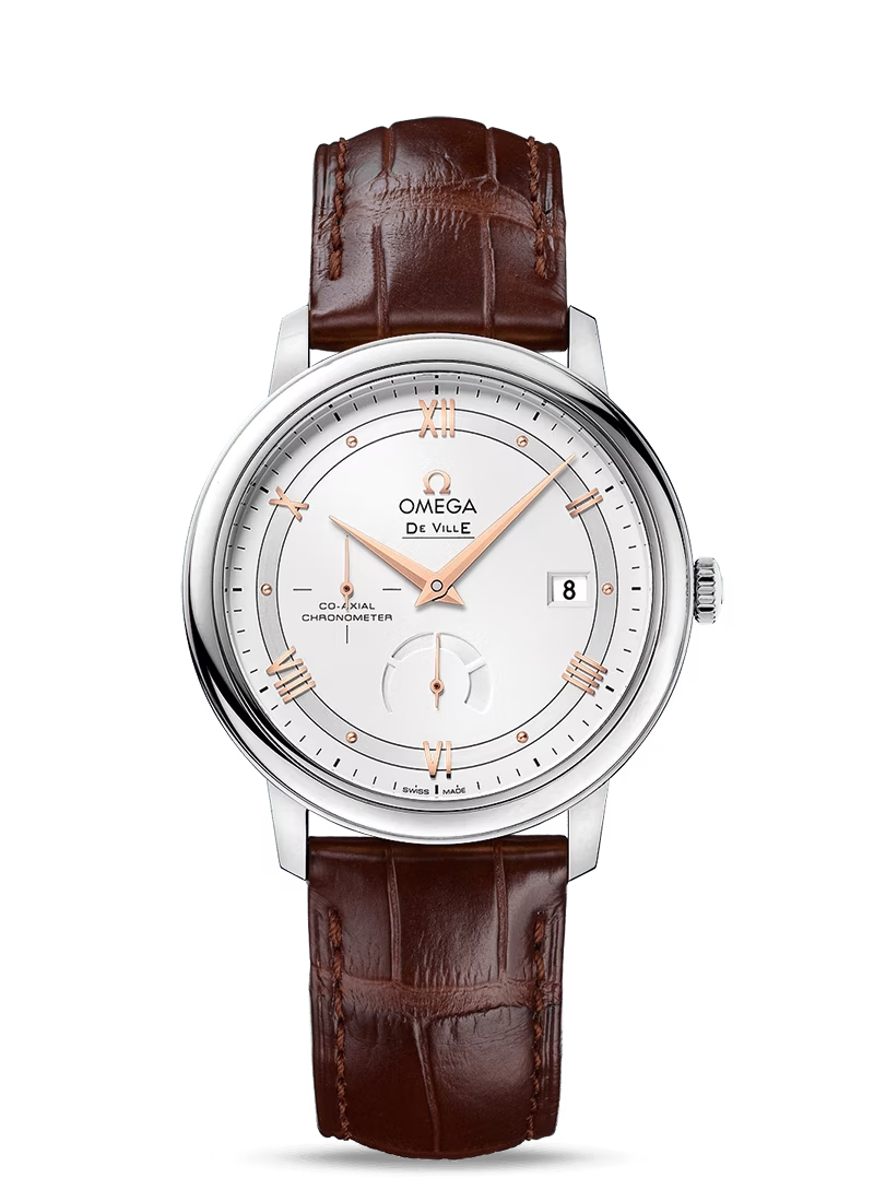 Omega De Ville Stainless Steel 39.5 MM - Brown Leather Strap - Silvery Dial - 424.13.40.21.02.002