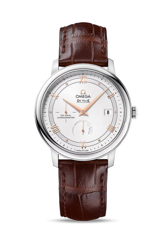 Omega De Ville Stainless Steel 39.5 MM - Brown Leather Strap - Silvery Dial - 424.13.40.21.02.002