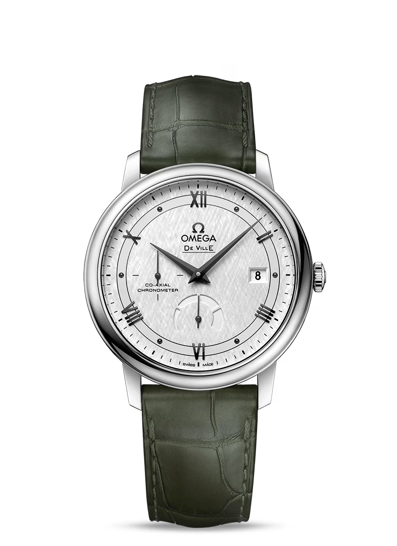 Omega De Ville Stainless Steel 39.5 MM - Dark Green Leather Strap - Silver Dial - 424.13.40.21.02.004