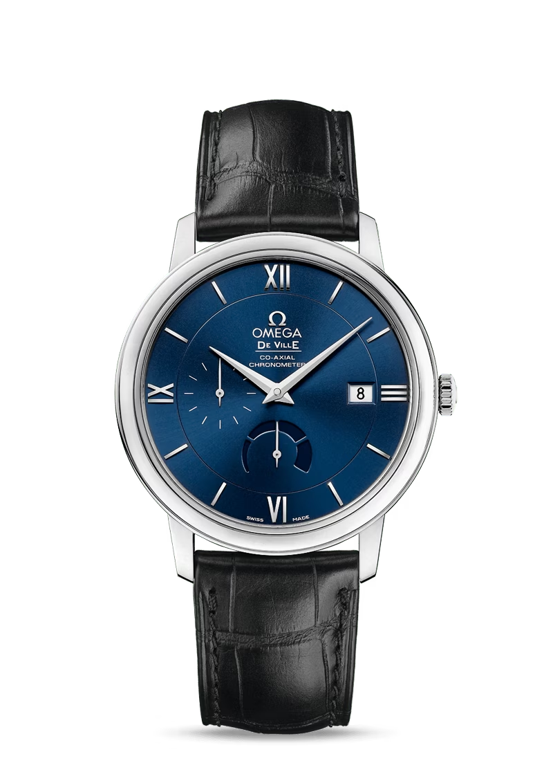 Omega De Ville Stainless Steel 39.5 MM - Black Leather Strap - Blue Dial - 424.13.40.21.03.001