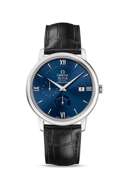 Omega De Ville Stainless Steel 39.5 MM - Black Leather Strap - Blue Dial - 424.13.40.21.03.001