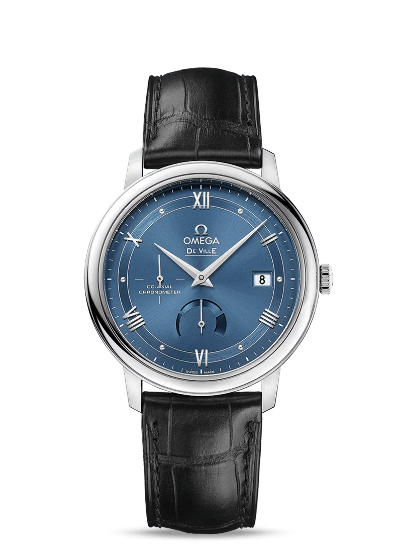 Omega De Ville Stainless Steel 39.5 MM - Black Leather Strap - Blue Dial - 424.13.40.21.03.002