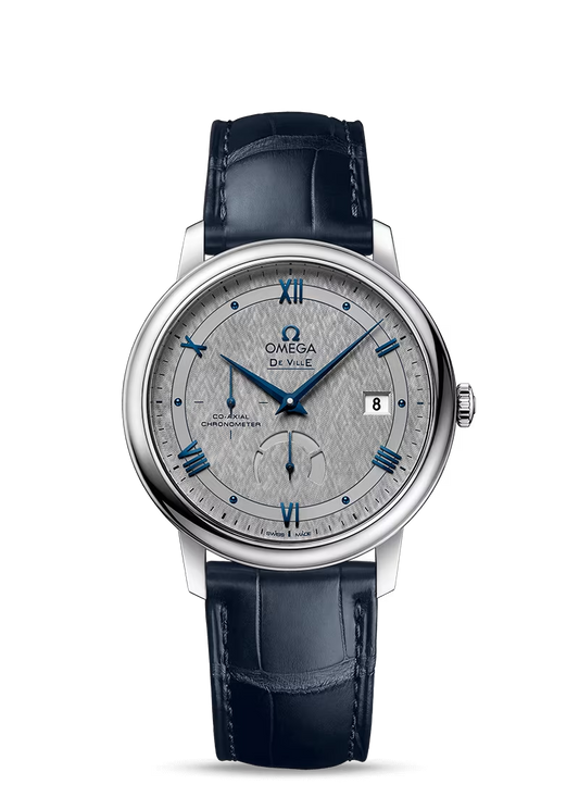 Omega De Ville Stainless Steel 39.5 MM - Blue Leather Strap - Silver Dial - 424.13.40.21.06.002