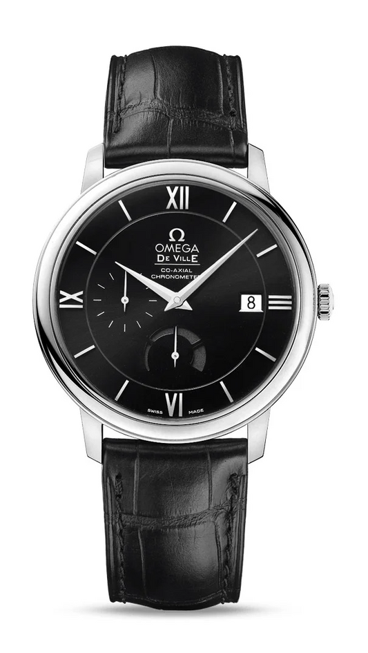 Omega De Ville Stainless Steel 39.5 MM - Black Leather Strap - Black Dial - 424.13.40.21.01.001