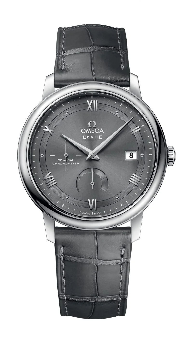 Omega De Ville Stainless Steel 39.5 MM - Grey Leather Strap - Grey Dial - 424.13.40.21.06.001