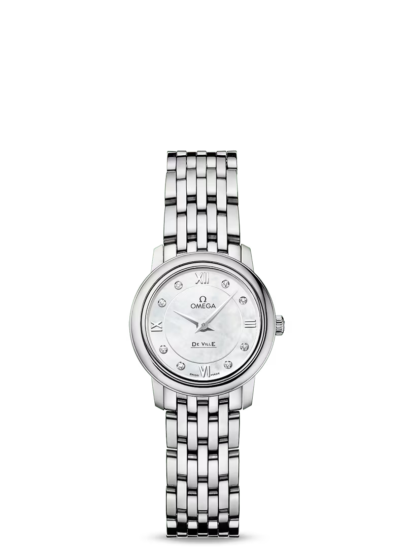 Omega De Ville Stainless Steel 24.4 MM - Stainless Steel Bracelet - White Mother-Of-Pearl Diamond Dial - 424.10.24.60.55.001 nyc watcher nyc watches