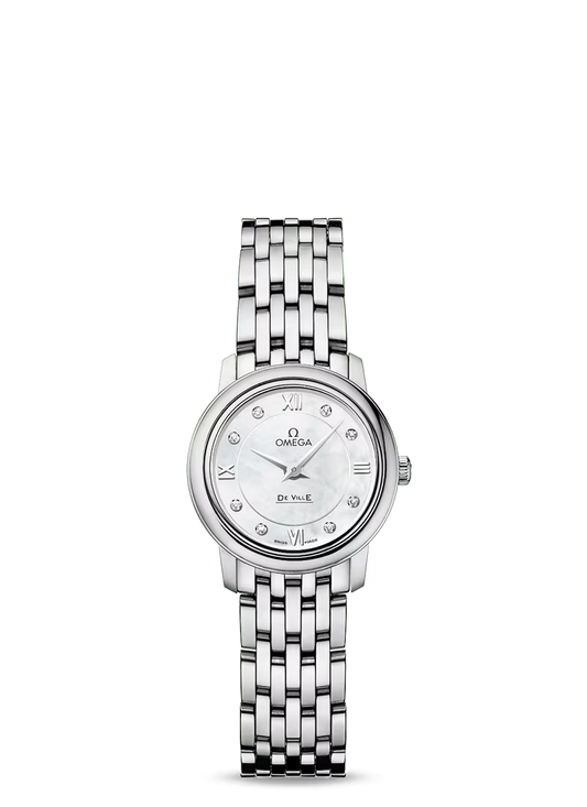 Omega De Ville Stainless Steel 24.4 MM - Stainless Steel Bracelet - White Mother-Of-Pearl Diamond Dial - 424.10.24.60.55.001 nyc watcher nyc watches