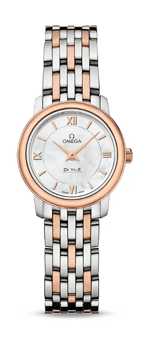 Omega De Ville Stainless Steel and Rose Gold 24.4 MM - Stainless Steel and Rose Gold Bracelet - White Mother -Of- Pearl Dial - 424.20.24.60.05.002 nyc watcher nyc watches