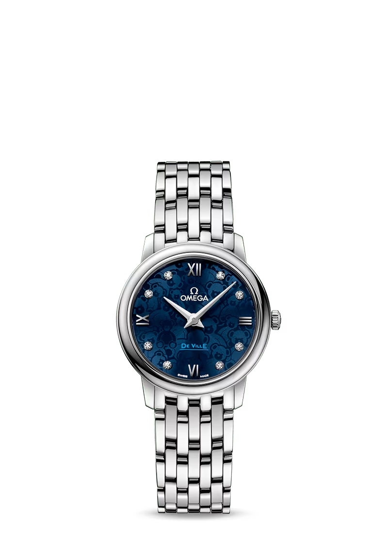 Omega De Ville Stainless Steel 27.4 MM - Stainless Steel Bracelet - Blue Diamond Dial - 424.10.27.60.53.003 nyc watcher nyc watches