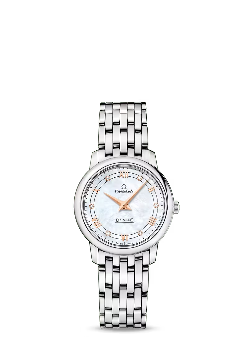 Omega De Ville Stainless Steel 27.5 MM - Stainless Steel Bracelet - White Mother -Of- Pearl Dial - 424.10.27.60.55.001 nyc watcher nyc watches