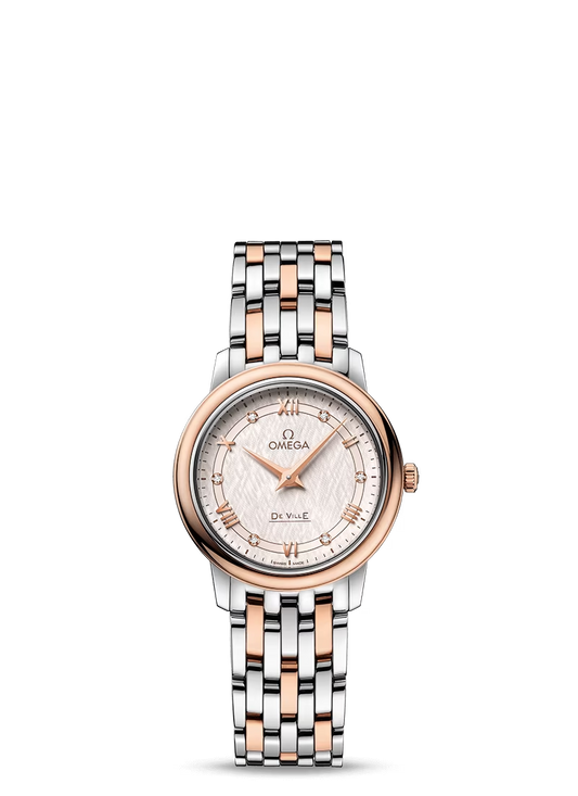 Omega De Ville Stainless Steel and Rose Gold 27.4 MM - Stainless Steel and Rose Gold Bracelet - Silver Dial - 424.20.27.60.52.003 nyc watcher nyc watches