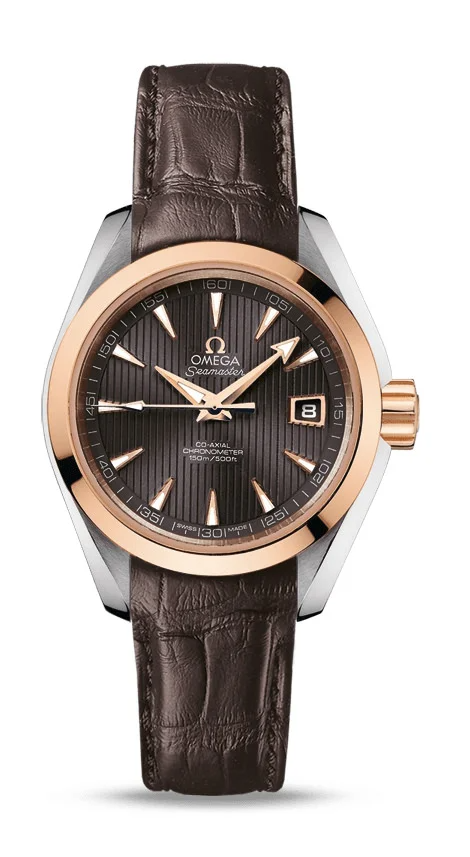 Omega Seamaster Stainless Steel and Rose Gold 30 MM - Brown Leather Strap - Grey Dial - 231.23.30.20.06.001