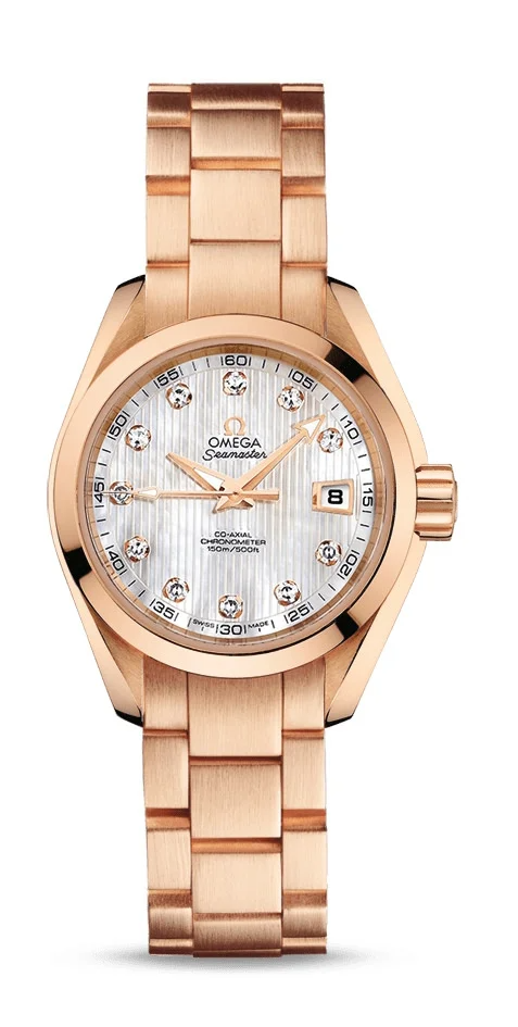 Omega Seamaster Aqua Terra Co Axial Rose Gold 30 MM - Rose Gold Bracelet - White Mother-Of-Pearl Diamond Dial - 231.50.30.20.55.001